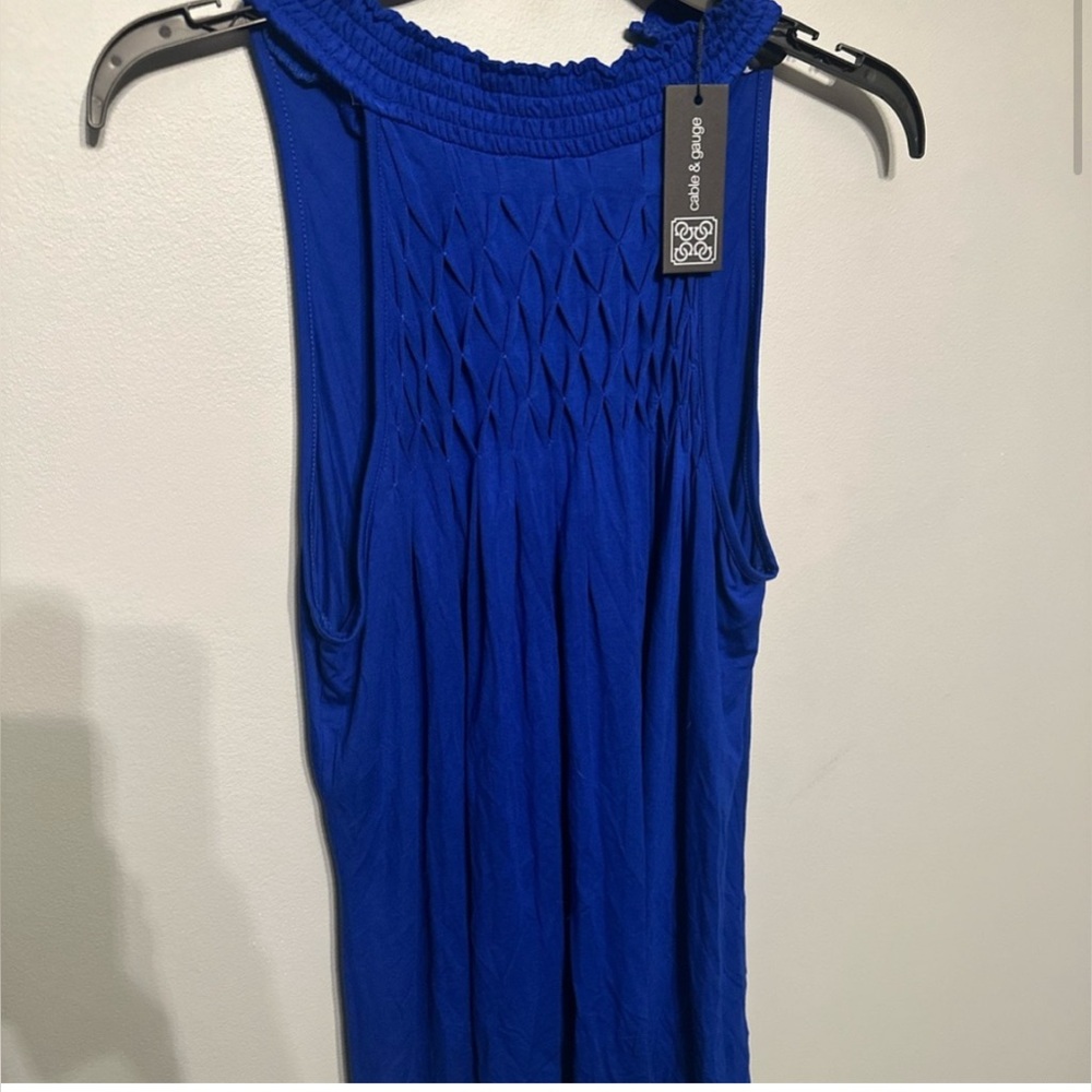 Cable & Gauge Blue Smocked Sleeveless Tank Top